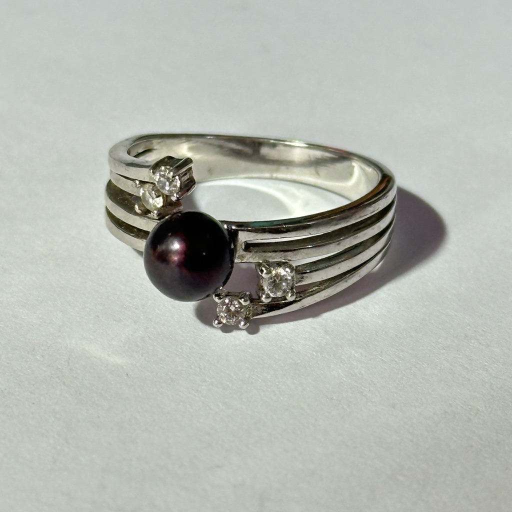 Vantel Pearls Black Pearl Sterling Silver 925 Modern Ring Size 85 38$